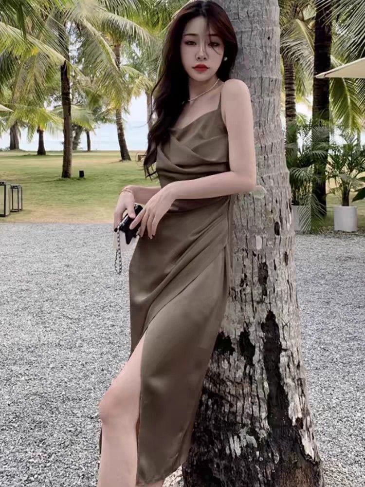 Korean Style Elegant Sleeveless Dress in Brown, Women's Fashion, Dresses & Sets, Dresses on Carousell