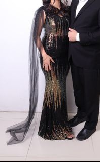 Long Gown Full Sequins Black and Gold