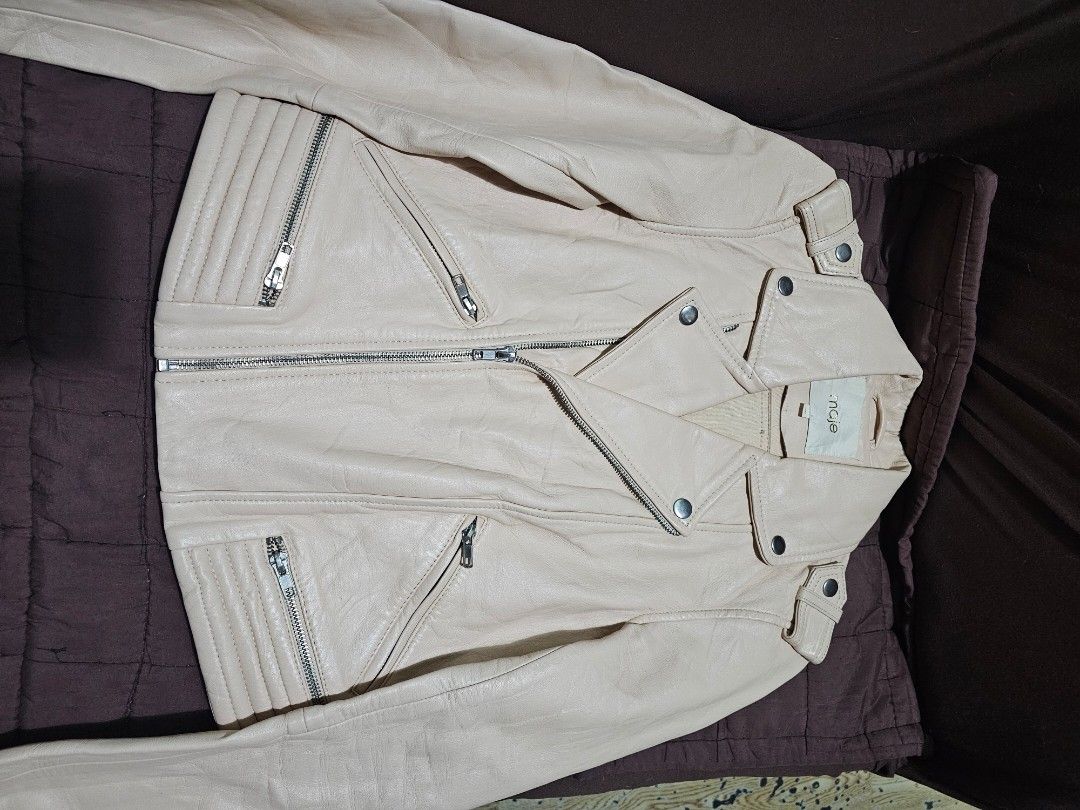 Maje Basalt Nude Lamb Leather Biker Jacket Women s Fashion Coats Jackets and Outerwear on Carousell