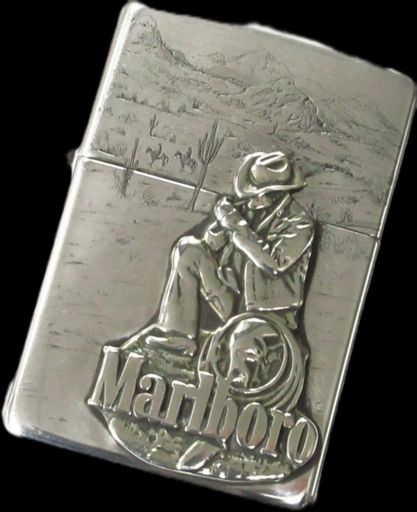 Marlboro Cowboy Sterling Silver Metal Zippo 4-sides Etching (Limited) 🚬🤠