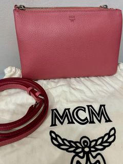 MCM Grained Calfskin Milla Double Crossbody Bag in Pale Pink