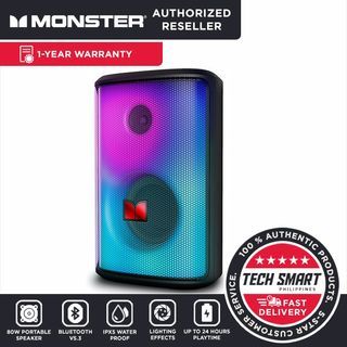 Monster 80W Sparkle Bluetooth Speaker with LED Lights, 24H Playtime, IPX5 Water Reistant, Wireless Party Speakers