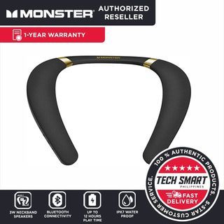 Monster Boomerang Neckband Bluetooth Speaker, Neck Wireless Wearable Speaker with 12H Playtime, True 3D Stereo Sound, Portable Soundwear, IPX7 Waterproof