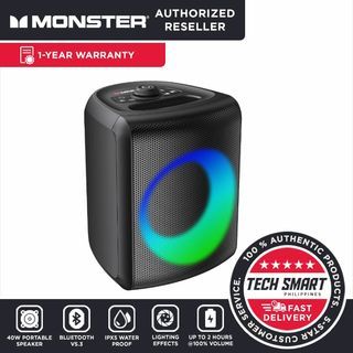 Monster Musicbox 40W Portable Bluetooth Speraker, LED Lights. IPX5 Water Resistant, Wireless Party Speakers