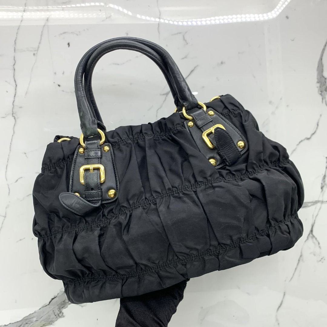 DISCOUNTED PRADA BN1792 BLACK NYLON GATHER SHOULDER BAG 247014403 WE