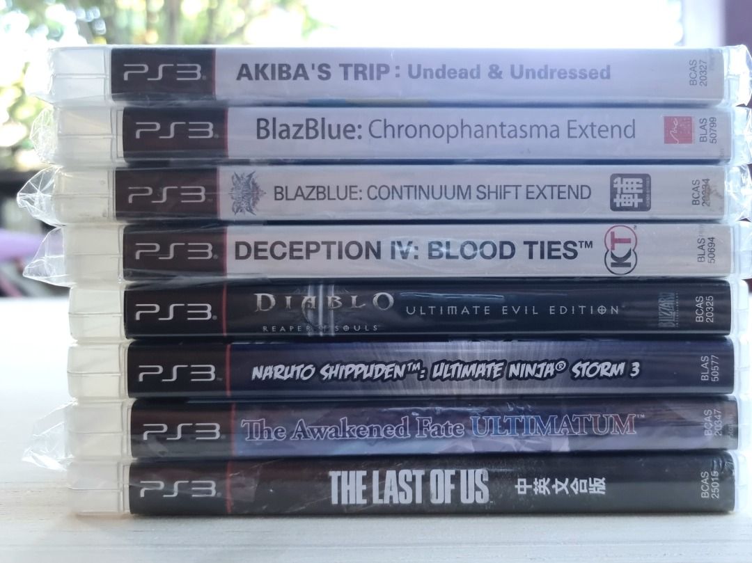 PS3 Games (sealed uncommon and common) (Category: PlayStation) located in Pateros City. Submitted by pixel_eight (Listing ID 1298273261, Image 1). Description: For Sale PS3 Games: Akiba's Trip: Undead & Undressed - 700 (new, seal has small tear) BlazBlue: Chronophantasma Extend - 700 (new) BlazBlue: Continuum Shift Extend - 700 (new) Deception IV: Blood Ties - 900(new) Diablo III Reaper of Souls - 450 Naruto Shippuden: UNS 3 - (SOLD) The Awakened