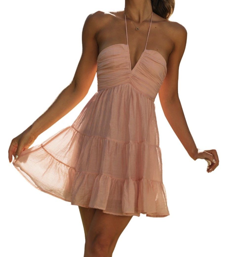 strapless open back dress Women's Pink Midi Dress Ribbed Cut Out main image 1