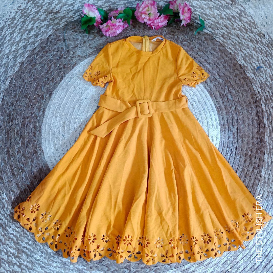 Shein Kids Girl 6Y Yellow Orange Eyelet Belted Maxi Dress, Babies & Kids,  Babies & Kids Fashion on Carousell