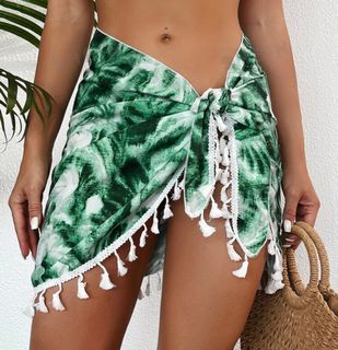 Tropical print skirt beach cover ups