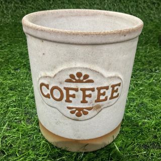 Vintage Stoneware Coffee Canister Jar No lid Quilted Letters Made in England with Engrave Markings 5” x 4.25” inches - P299.00
