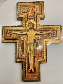 Vintage Wood San Damiano Franciscan Crucifix  Cross   Made in Italy  | LUNGHI Decorazione Legno a mano S. DAMIANO MADE IN ITALY