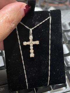 Diamond White Gold Cross Pendant & Necklace  (japan setting with certificate)