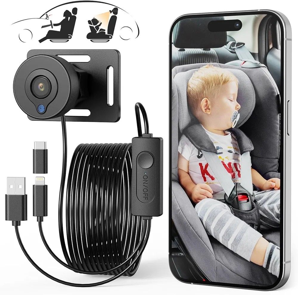 Baby Car Camera for iPhone 360°Rotating USB Plug and Play Easy