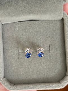 Blue Sapphire with Diamond Stud Earrings