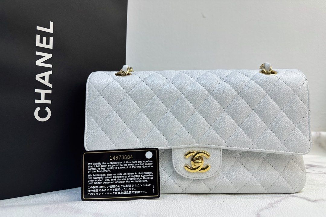 Chanel White Caviar Medium Classic 2.55 Double Flap Bag Luxury Bags Wallets on Carousell