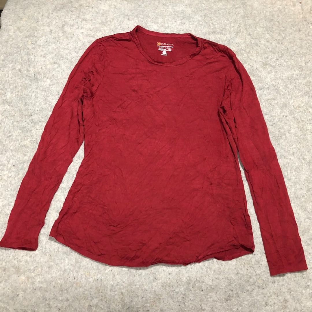 CLOUDVEIL 100 Merino Wool Canada Knit Knitted Thermal Baselayer T Shirt Long Sleeve Size Large Red Maroon Women s Fashion Activewear on Carousell