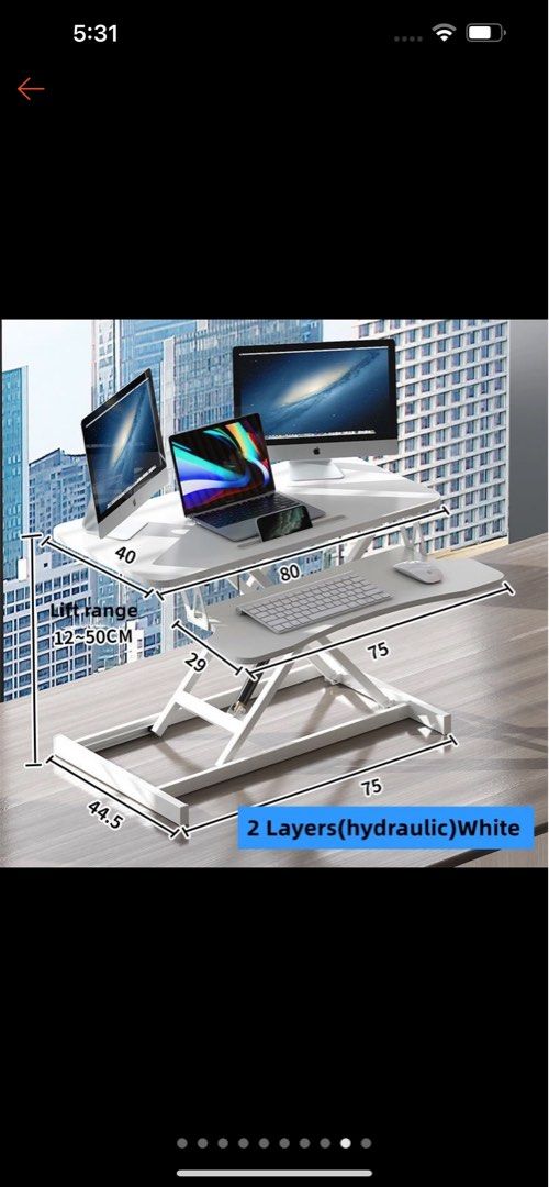 Double-Layered Convertible Standing Desk (Category: Other Accessories) located in Santa Rosa. Submitted by dyorgiiina (Listing ID 1298441941, Image 1). Description: Desk Riser with customizable height settings - sit to stand Please see picture for dimensions No box included 1 screw is missing but still operational. No meetup, pick up and LalaMove only Php 800+SF .