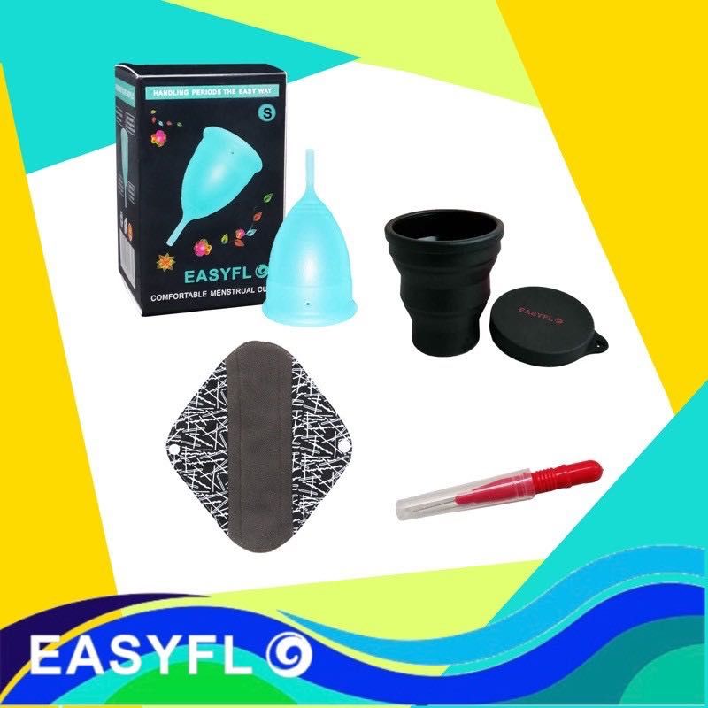 EasyFlo Menstrual Cup Starter Package (Category: Sanitary Hygiene) located in Manila. Submitted by chabachaba (Listing ID 1298303011, Image 1). Description: EasyFlo Menstrual Cup- menstrual cup made of premium silicone materials. FREE Cleaning Brush-for cleaning the cup’s air holes. EasyFlo Sterlizing Foldable Cup- “Steri Cup” is specially designed to sterilize your EasyFlo Cup. EasyFlo Ecofriendly Cloth Pad- made of natural bamboo charcoal fiber