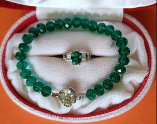 Emerald Czech Crystal Bracelet and Ring (18kgp)