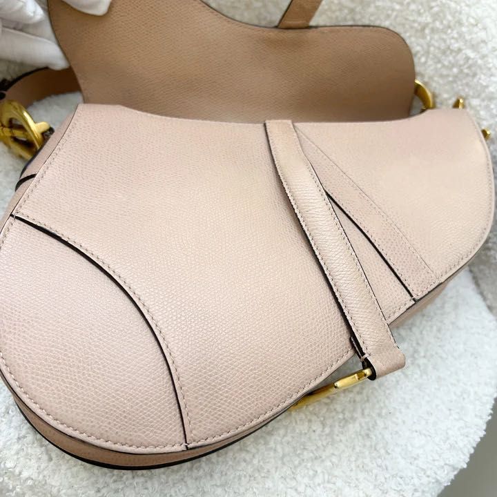Entrupy Cert Dior Medium Saddle Bag in Nude Pink Grained Calfskin and AGHW
