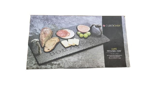 Eurochef Stone Slate Serving Tray Black Rectangular Cheese Platter With Handle (Category: Dinnerware & Cutlery) located in Quezon City. Submitted by trustrade86136 (Listing ID 1298310235, Image 2). Description: SKU: KC471 Description: Size: 43cm x 25cm Material: Stone with Handle Color: Black Shape: Rectangular Entertain in style with the Eurochef Stone Slate Serving Tray. This black rectangular cheese platter is perfect for serving a variety of 