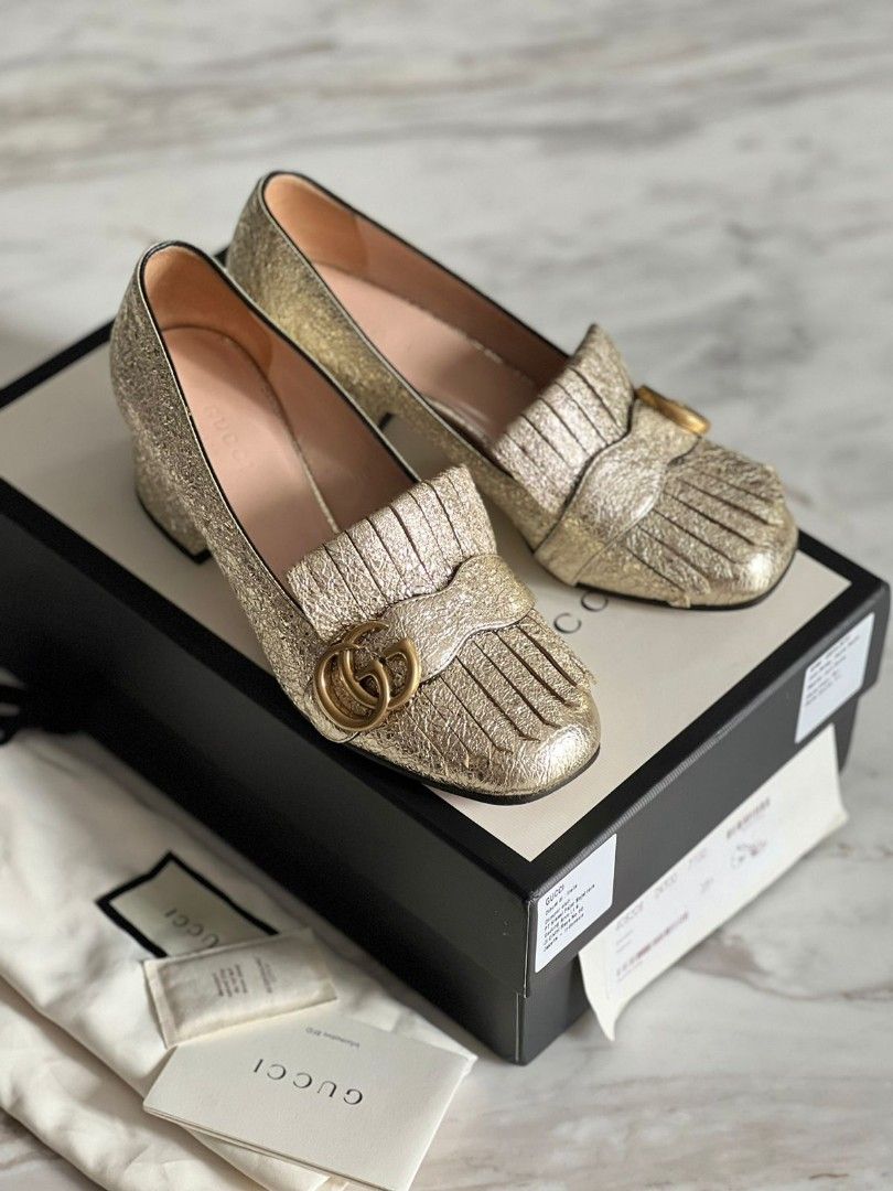 Fast Sale Gucci Marmont Mid Heel Pump In Gold Ghw size 35.5 insole 23.5 cm With booklet 2 dustbags and box Nett Exclude ongkir 4 Fesyen Wanita Sepatu di Carousell