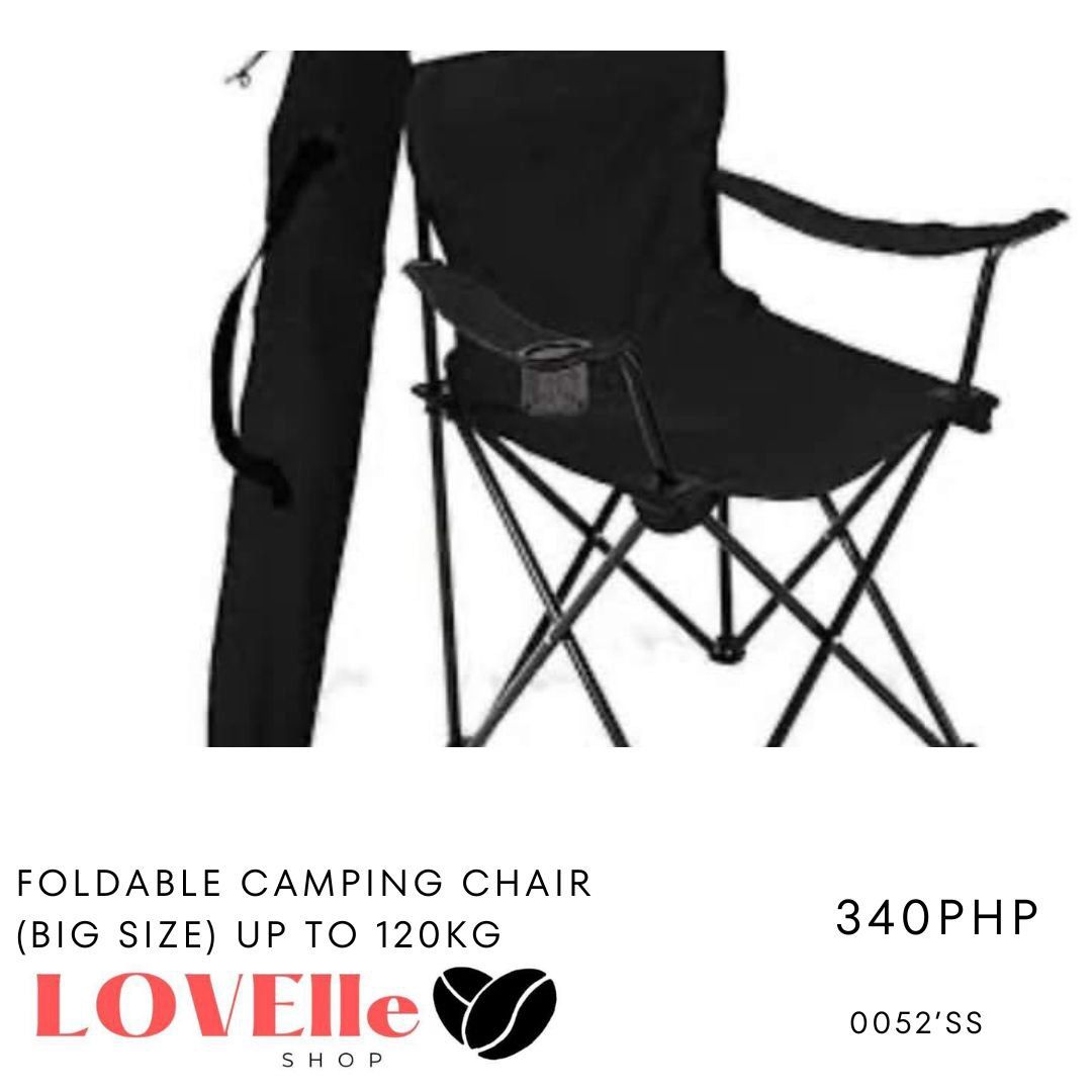 Foldable Camping Chair (Big Size) (Category: Chairs) located in Cainta. Submitted by iubelle (Listing ID 1298414156, Image 1). Description: Up to 120kg weight.