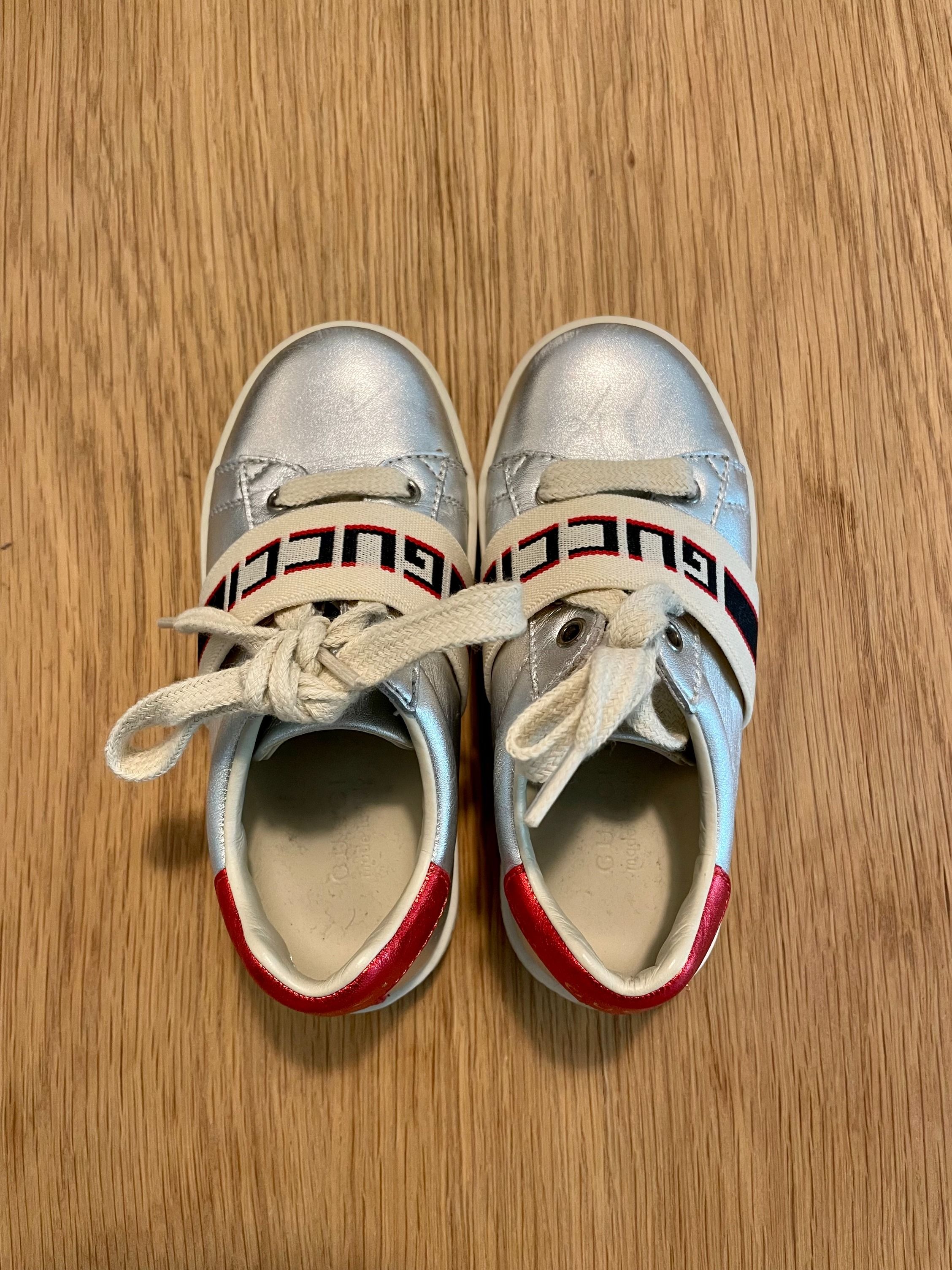 GUCCI Unisex Toddler Ace Metallic Leather Sneakers in Silver Luxury Sneakers Footwear on Carousell
