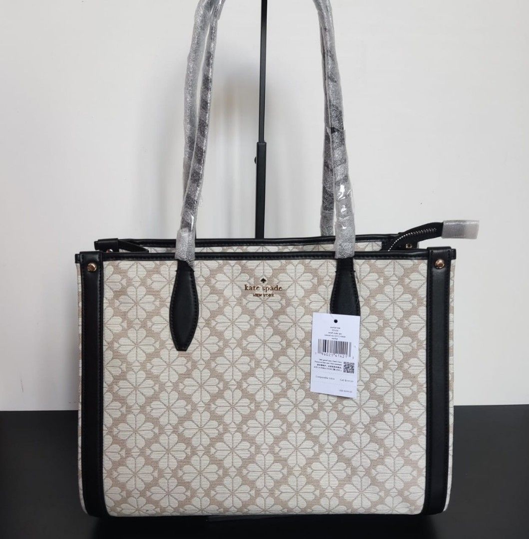 HARGA NET NO NEGO❗Kate spade Market tote flower Jacquard natural black  multi, (outlet),