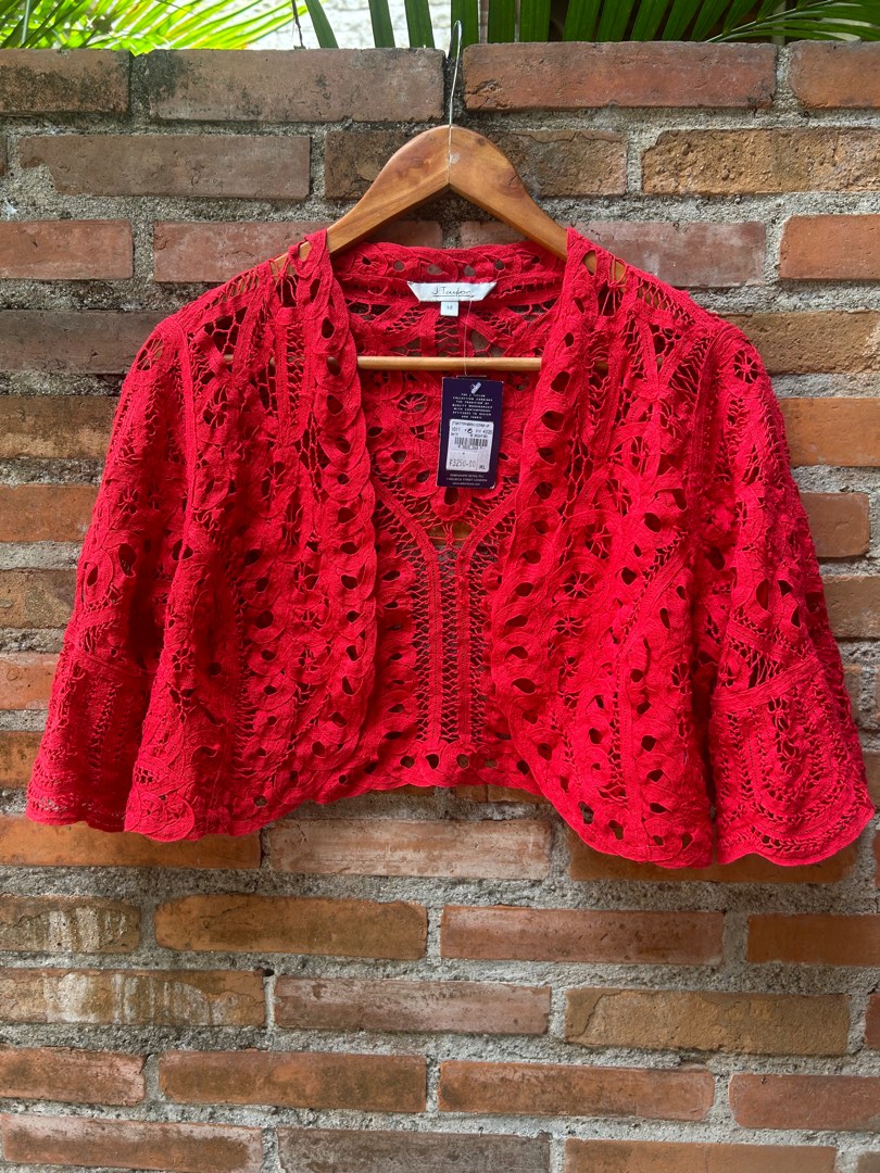 FREE SIZE Red Lace Bolero Blouse from J. Taylor x DEBENHAMS BRAND NEW WITH TAG Women s Fashion Tops Blouses on Carousell