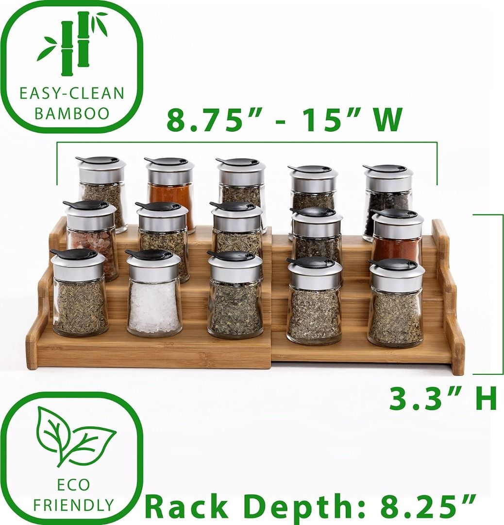 JE Seville Classics 3 Tier Expandable Bamboo Spice Rack Step Shelf Organizer Furniture Home Living Kitchenware Tableware Food Organisation Storage on Carousell