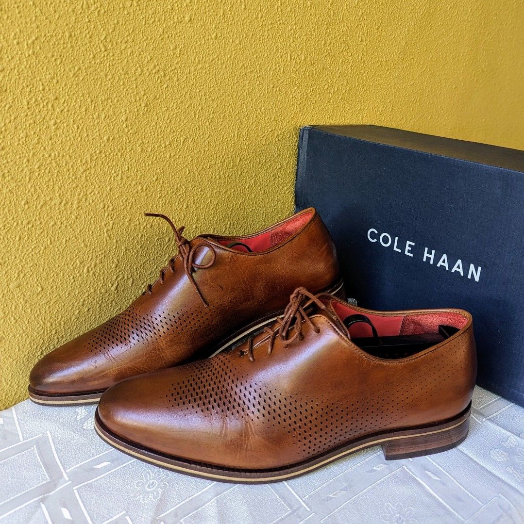 Like New US 9.5 M Cole Haan Washington Grand Laser Oxford British Tan Men s Fashion Footwear Dress Shoes on Carousell
