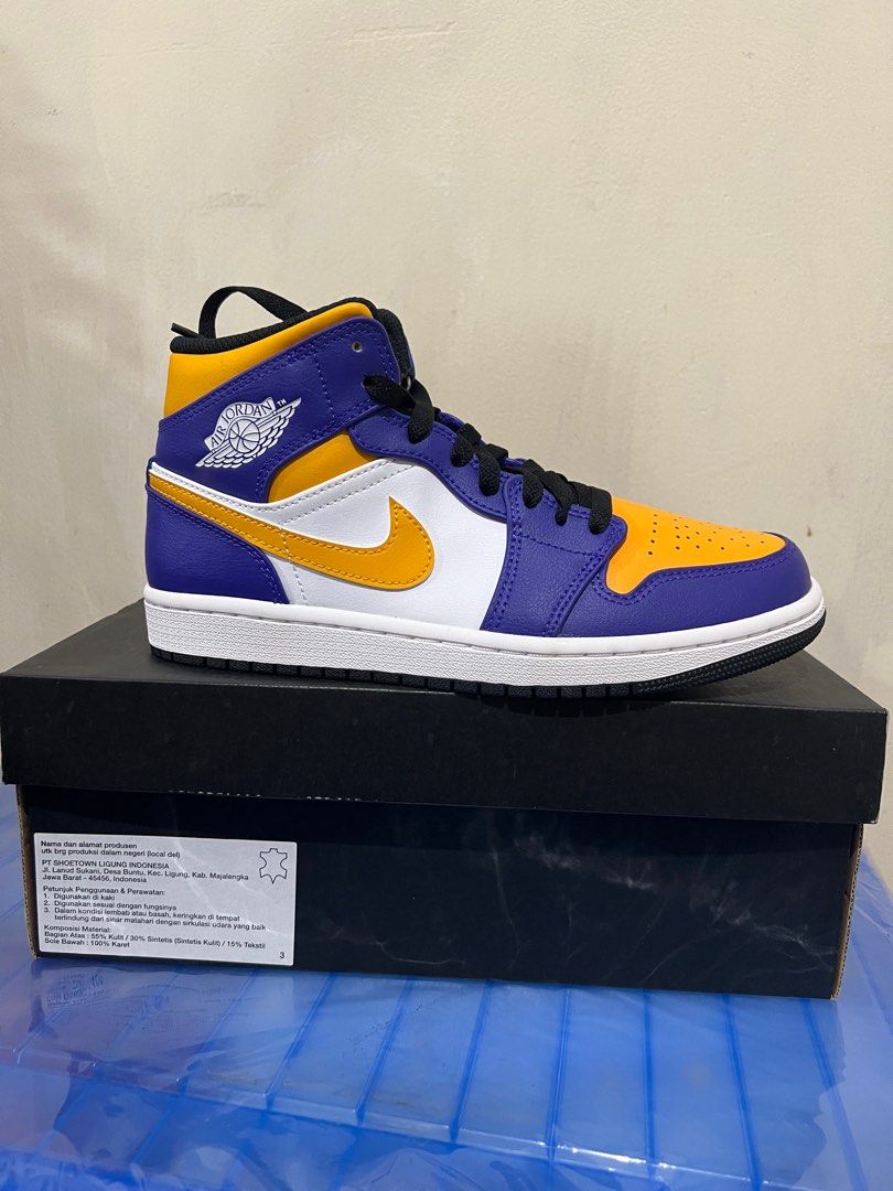 Nike Air Jordan Mid Lakers (100% Original), Fesyen Pria, Sepatu