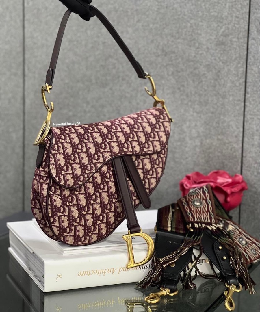 NO NEGO Christian Dior Saddle Medium Burgundy Oblique w Additional Strap Luxury Bags Wallets on Carousell