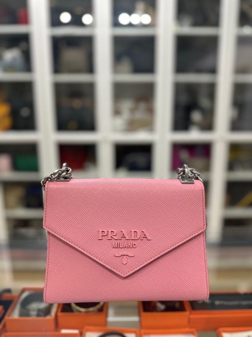 Prada 1BD127 Saffiano Pink Identity Chain Strap Bag Luxury Bags Wallets on Carousell