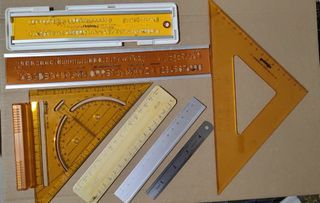rotring ruler, triangle, lettering stencil