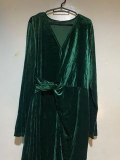 shein forest green soft silk long dress