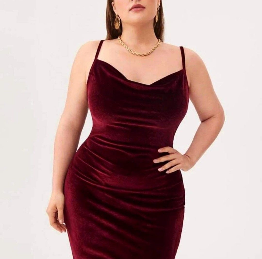 Shein Red Velvet Dress, Women's Fashion, Dresses & Sets, Dresses on  Carousell