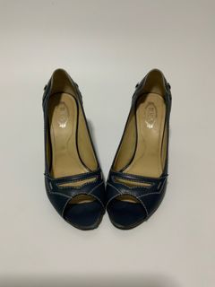 Tod’s Blue Leather Cut Out Peep Toe Heel Shoes