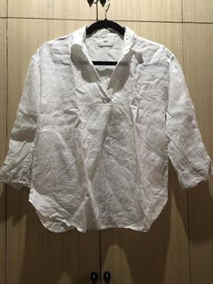 Uniqlo 3/4 Sleeves Linen White Top