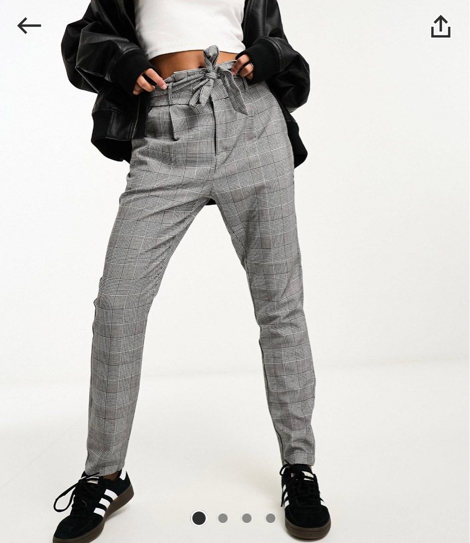 Vero Moda paperbag trousers in monochrome dogtooth
