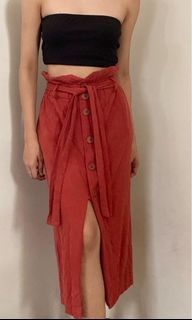 Zara Viscose Linen Midi Skirt (Rust Color)