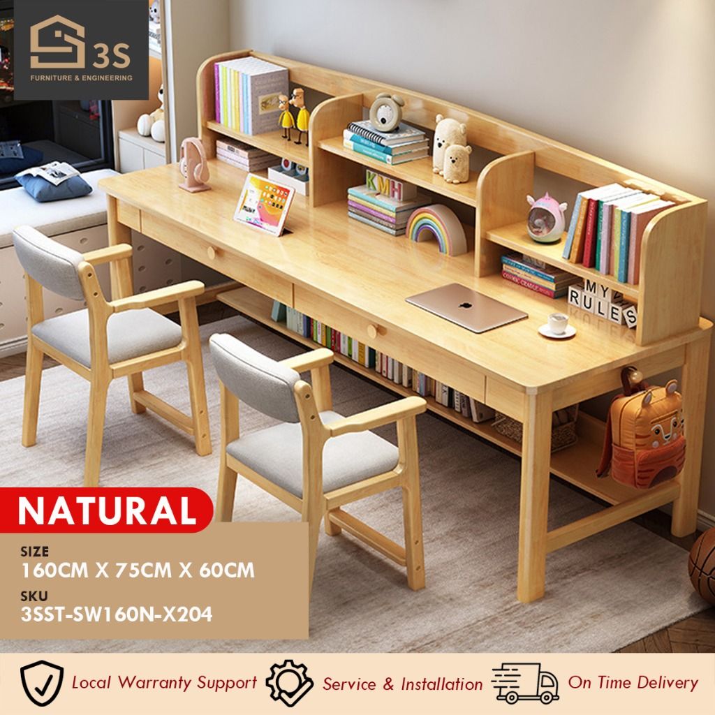 [3S FURNITURE] Kids Dual Study Desk Set Table with Armrest Study Z ...