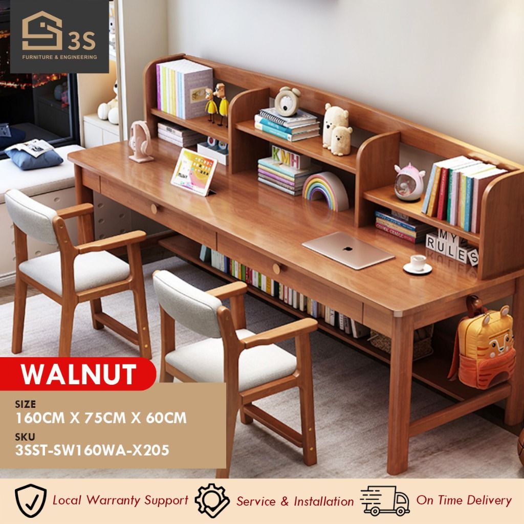 [3S FURNITURE] Kids Dual Study Desk Set Table with Armrest Study Z ...