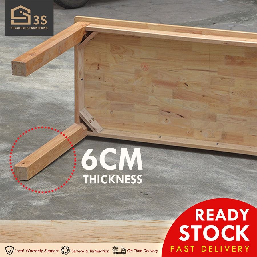 [3S FURNITURE] Rustic and Simple Solid Rubber Wood Dining Table (1Yr ...