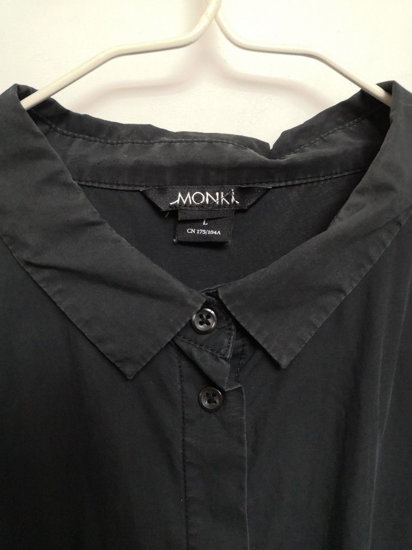monki women washed black long sleeve shirt dress jacket