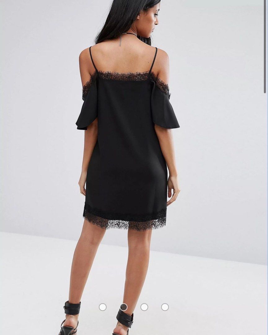 ASOS black offshoulder lace dress, Women's Fashion, Dresses & Sets, Dresses  on Carousell