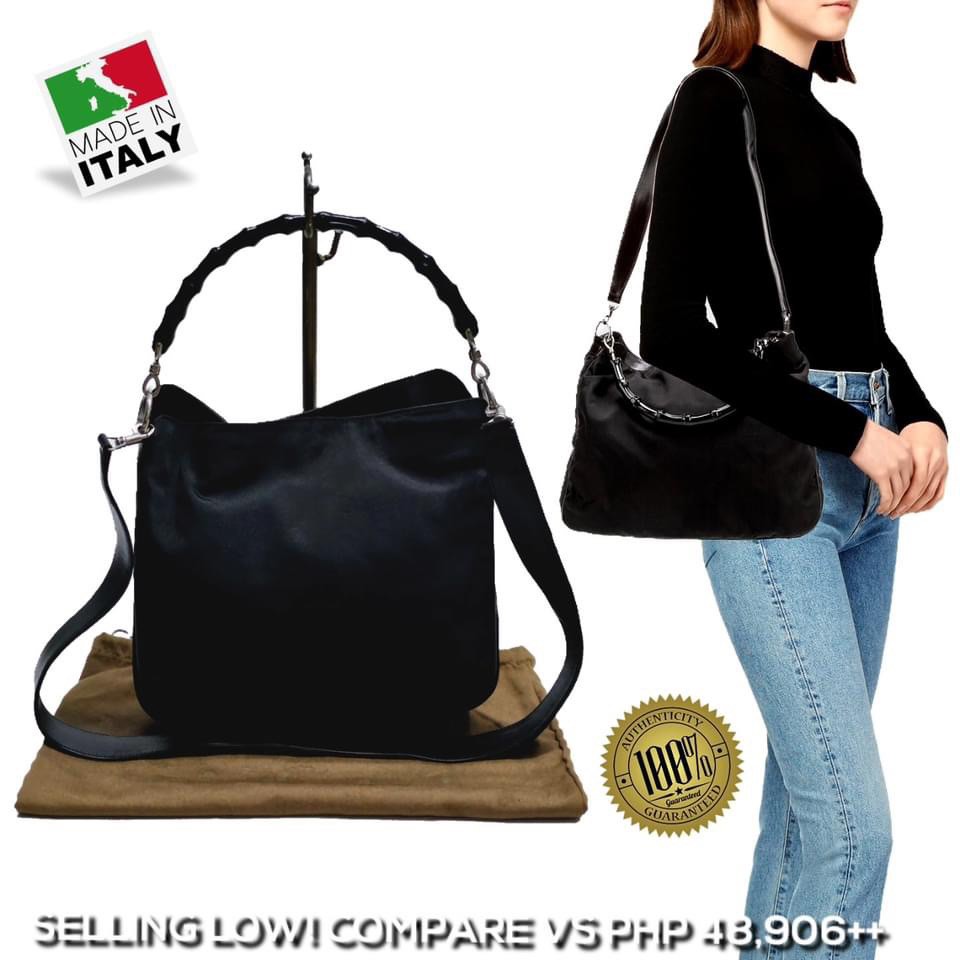 Authentic GUCCI Black Nylon and Leather Bamboo Handle 3 Way Hobo Luxury Bags Wallets on Carousell