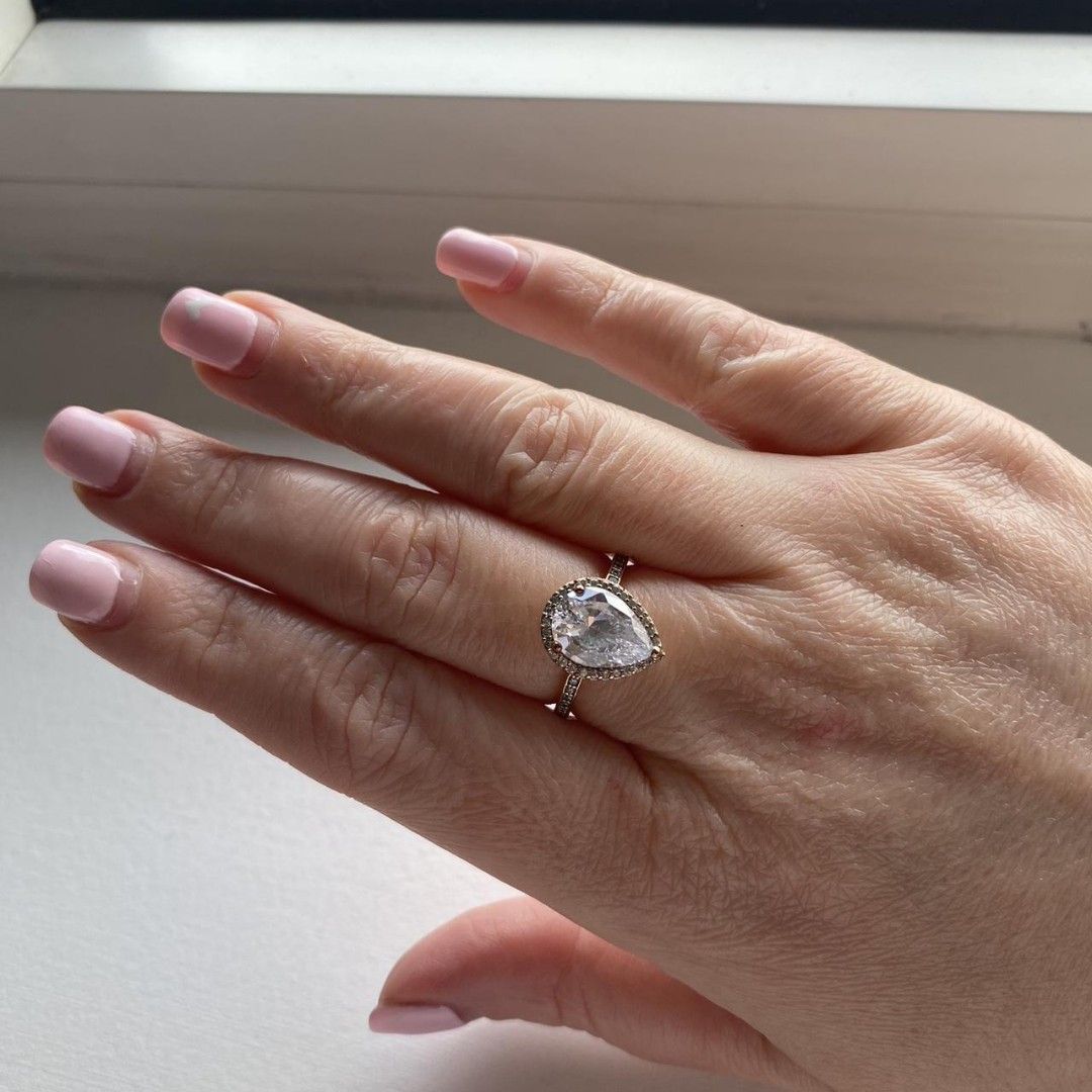 Big elegantly big stone teardrop ring in silver Pandora Women s Fashion Jewelry Organizers Rings on Carousell