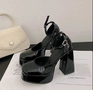 Black doll shoes high heels platform